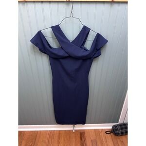 Lulus Navy Blue Sleeveless Bodycon‎ Dress Criss Cross Off Shoulder S